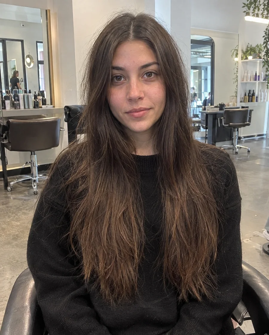 Portrait d’inspiration avec cheveux longs, avant la coupe